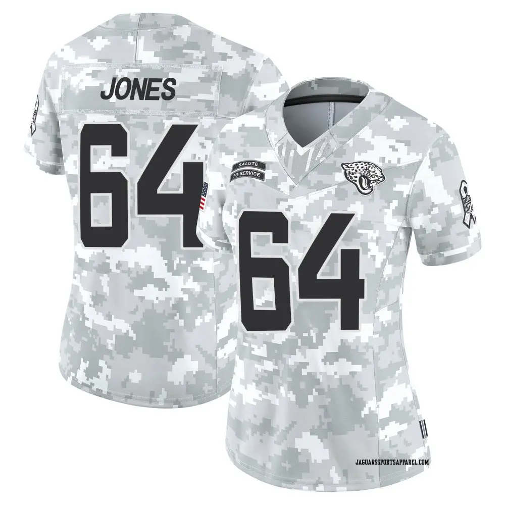 Limited Arctic Camo Women's Steven Jones Jacksonville Jaguars 2024 Salute to Service Jersey